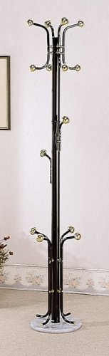 Glossy Black Finish Metal Coat/Hat Rack Stand w/Marble Base