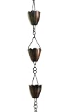 Patina Products R260 Antique Copper Flower Cup Rain Chain Full Length