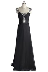 A-line V-neck Beaded Pleated Lace Chiffon Floor Length Cap Sleeves Basque   Waistline Prom Dress 