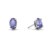14K White Gold Oval Genuine Tanzanite Stud Earrings