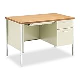 HON COMPANY / HON34002RML / 34000 Series Single Right Pedestal Metal Desk, Med Oak/Putty, 45-1/4W X 24D / Sold as 1 EA