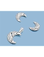Sterling Silver CZ Fancy Carved Moon Earring Pendant Set