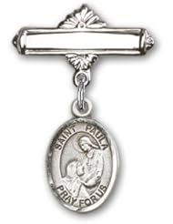 Sterling Silver Baby Badge with St. Paula Charm and Polished Badge Pin