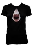 Shark Bite Women's T-shirt, Awesome Realistic 3D Design Great White Womens Shirt, Small, Black