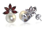 9 MM Fresh Water Pearl Garnet Gemstone 925 Sterling Silver Stud Post Earrings