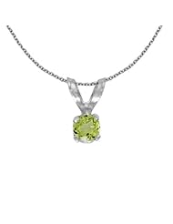 14k White Gold Round Peridot Pendant with 18" Chain