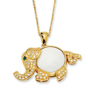 Gold Plated Sterling Silver Cubic Zirconia with Faux Agate and Simulated Emerald Elephant Necklace -18