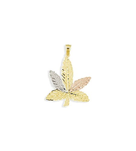 14k White Yellow Rose Gold Marijuana Leaf Charm Pendant