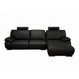 Contemporary Black Leather Sectional Sofa & Chaise By Wholesale Interiors with Silver Shipping