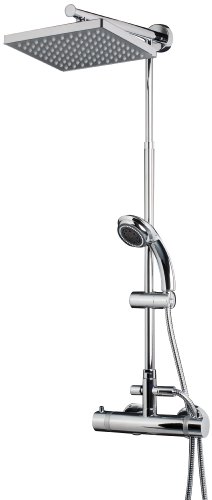 Schulte D9641 02 DuschMaster Rain mit Thermostat, Kopfbrause eckig, H 98-149 x B 30 x T 55,5 cm, Messinggrundgestell, chrom