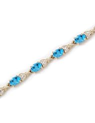 14K Yellow Gold Oval Blue Topaz and Diamond Bracelet