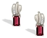 14K White Gold Emerald-cut Created Ruby and Diamond Earrings