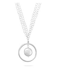 16"+2" Extension Double Strand Necklace with Open Circle and Coin Pearl Drop
