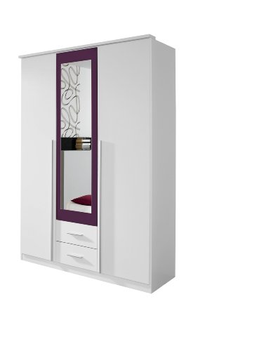 Rauch A9628.0854 Dreht&uuml;renschrank Krefeld / 3-t&uuml;rig / B 136 H 199 T 56 cm / Front/Korpus: alpinwei&szlig;, Absetzungen, brombeer