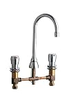 Chicago Faucets 786-E3-665CP Deck Mount 8-Inch Widespread Kitchen Faucet with Round MVP Metering Handles, Chrome
