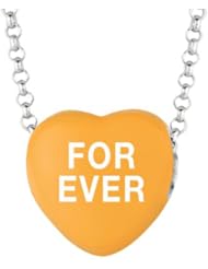 Sterling Silver 12mm Orange enamel Sweethearts FOREVER Heart Pendant