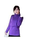 【ginza福ya MT-16】授乳服 ハイネック　シャツ　裏起毛　産前 産後 妊婦用 長袖 マタニティ 授乳口付 トップス Tシャツ 出産祝い プレゼント (M, パープル)