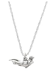 Sterling Silver Three Dimensional Swimming Sea Otter Charm with Thin Singapore Necklace