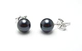 AAA Quality Round 5.5-6mm Akoya SaltWater cultured Black Pearl Earrings with 18K White Gold Mount