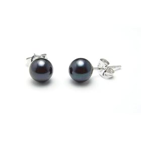 AAA Quality Round 5.5-6mm Akoya SaltWater cultured Black Pearl Earrings with... by Augustina Jewelry