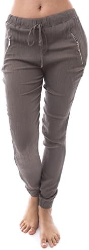 Emma's Mode Women's Lightweight Comfy Crepe Rayon Casual Pull-On Jogger Pants