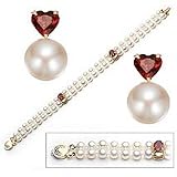14k, Cultured Pearl with Garnet Bracelet and Earring Set