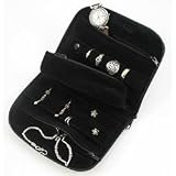 Travel Jewelry Case - Genuine Black Leather (Black) (6 W x 9 L (open))