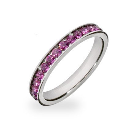 Eve's Addiction Amethyst CZ Sterling Silver Stackable Eternity Band