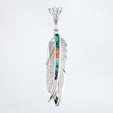 Ray Tracey Sterling Silver Feather, Sword, Corn Pendant with Turquoise and Spiny Oyster Inlay, #8538