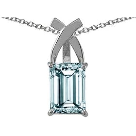 Buy 1.52 cttw 14k White Gold AAA Emerald Cut Created Aquamarine and Genuine Diamond Pendant in 14k... by Finejewelers