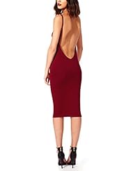Sexy Polyester Backless Knee Length Sleeveless Spaghetti Strap Party Dress 