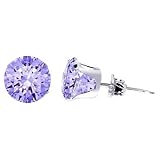 Nickel Free 8mm Round Lavender Cubic Zirconia .925 Sterling Silver Post Friction Back Stud Earrings