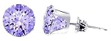 Sterling Silver 8 MM Round Lavender Cubic Zirconia Stud Post Friction Back Earrings
