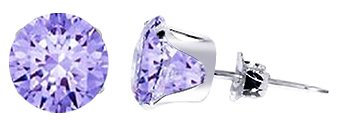 Sterling Silver 8 MM Round Lavender Cubic Zirconia Stud Post Friction Back Earrings
