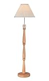 Lite Source IK-7001 Bat And Ball Floor Lamp, Natural Wood Base with White Fabric Shade