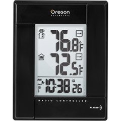 Oregon Scientific RMR382-B Wireless Indoor/Outdoor Thermometer with Atomic Clock, Black