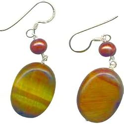 Sterling Silver Imitation Pearl & Tiger Eye Earrings