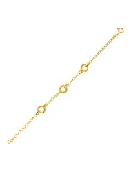 14K Yellow Gold Intertwined Ring Stationed Lightweight Chain Bracelet