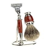 IMAGE OF Edwin Jagger 3PC Briar Wood Set with Mach 3 Razor, Best Badger Brush & Stand