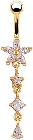 Eudora Women Belly Button Ring Percing Jewelry Zircon Gold Plated Surgical Steel 14g Barbells