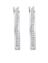 10K White Gold 0.10CT White Diamond Micro-Pave Hoops