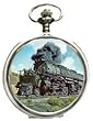 Pocket Watch - Locomotive Train Silver -Toned Pocket Watch with 14" Clip on Chain