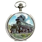 Pocket Watch - Locomotive Train Silver -Toned Pocket Watch with 14" Clip on Chain
