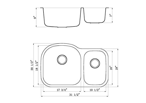 803M 31"x20"x9" 70/30 Offset 18 Gauge Double Bowl Kitchen Sink Stainless Steel