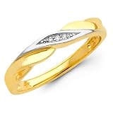 14K Yellow and White 2 Two Tone Gold Womens Round-cut Diamond Wedding Ring Band (0.02 CTW., G-H Color, SI1-2 Clarity)