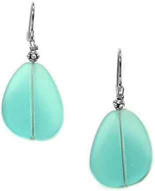 Solares Silvertone Aqua Blue Teardrop Glass Earrings