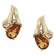 Yellow Gold Stud Earrings Citrine Diamond w/ Drop Post
