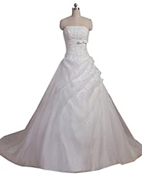 Strapless Organza  Lace-Up Applique Beaded Wedding Dress  with a Court Train  With a Bow(s) and a Sash 