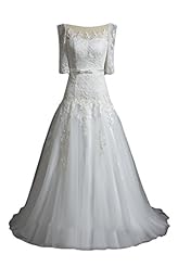 Bateau Neck Natural   Waistline Tulle Floral Print Lace Vintage Wedding Dress 