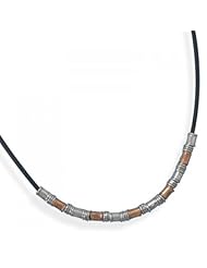 MMA Silver - 18 inch Leather Toggle Necklace with Two Tone Beads